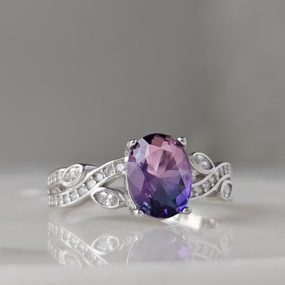 Pink & Purple Oval Gemstone Ring, real 925 Sterling Silver Charmed Aroma - Picture 5 of 8
